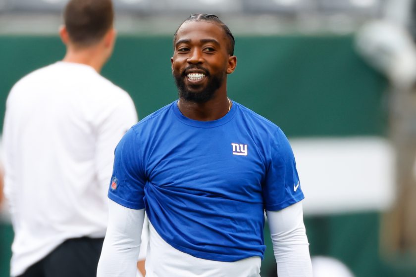 Tyrod Taylor smiles before a Giants game.