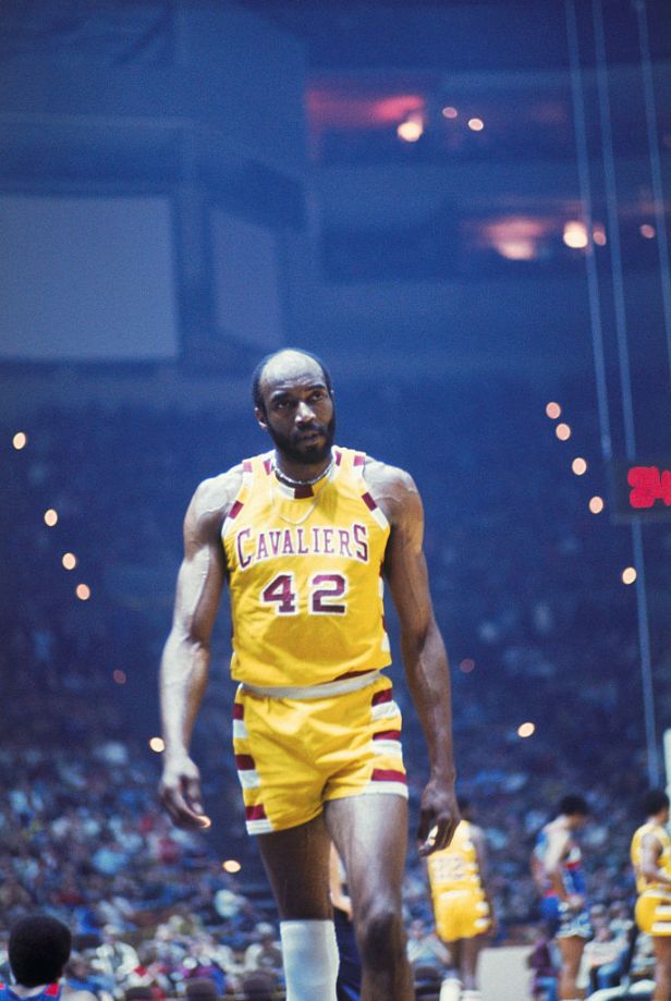A Cleveland Cavaliers player walks down the court during a NBA game in 1977.