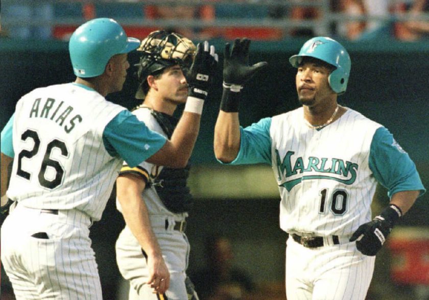 Gary Sheffield Celebrates Wearing Marlins Teal Jerseys