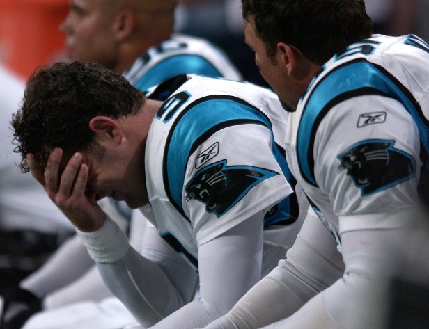 Matt Lytle Puts Hand on Face During Panthers Game