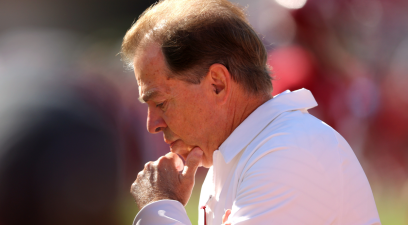 Nick Saban takes a moment before an Alabama Football Game