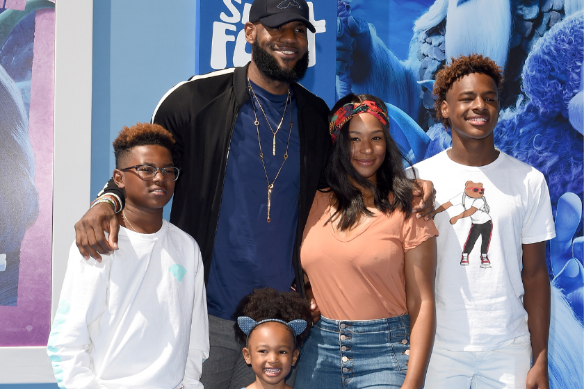 LeBron James, Savannah James, LeBron James Jr., Bryce Maximus James and Zhuri James attend the premiere of Warner Bros. Pictures' 'Smallfoot' at Regency Village Theatre