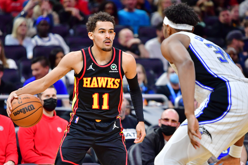 Trae Young plays in a game for the Atlanta Hawks