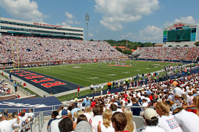 A general view of the field during the NCAA football game between the Mississippi Rebels and the Tennessee Martin Skyhawks