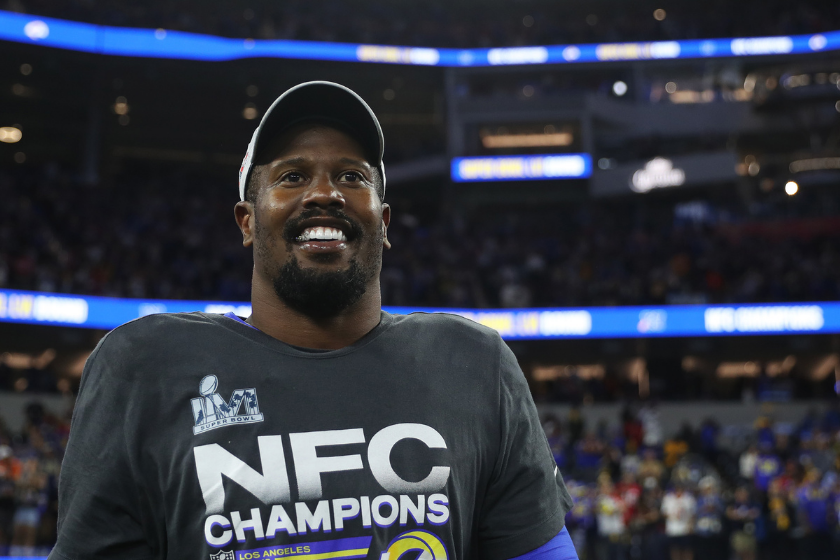 Von Miller smiles after the Los Angeles Rams booked their ticket to Super Bowl LVI.