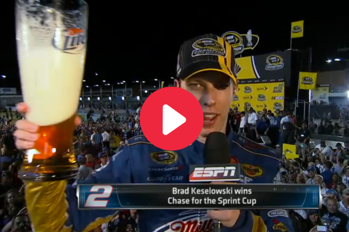 Brad Keselowski Drank a Huge Beer and Got Wasted on Live TV After Winning the 2012 Cup Title