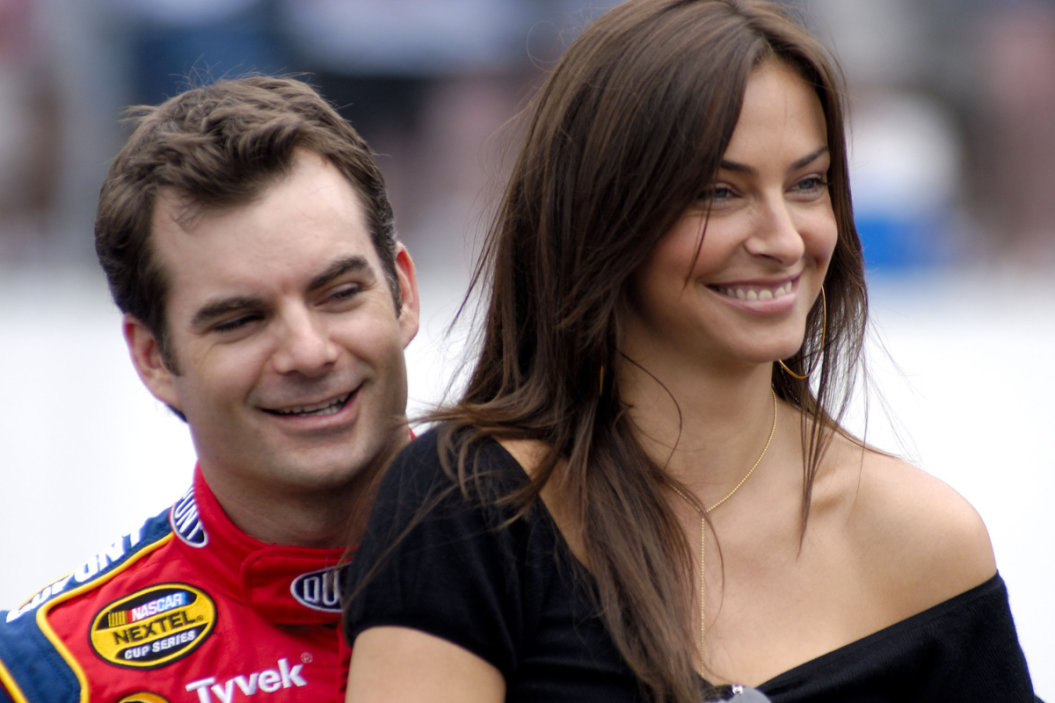 Jeff Gordon with wife Ingrid Vandebosch before the start of the New England 300 NASCAR NEXTEL Cup Series race at New Hampshire International Speedway on Sunday, July 17, 2005