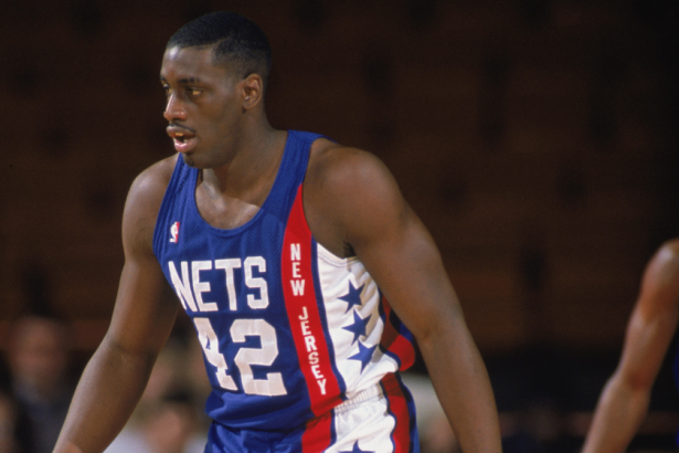 Anthony Mason paces the floor of a 1990 New Jersey Nets game.