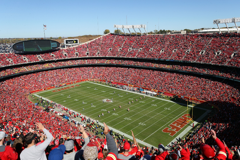 Fans cheer at Arrowhead Stadium during a game between the Kansas City Chiefs and Denver Broncos.