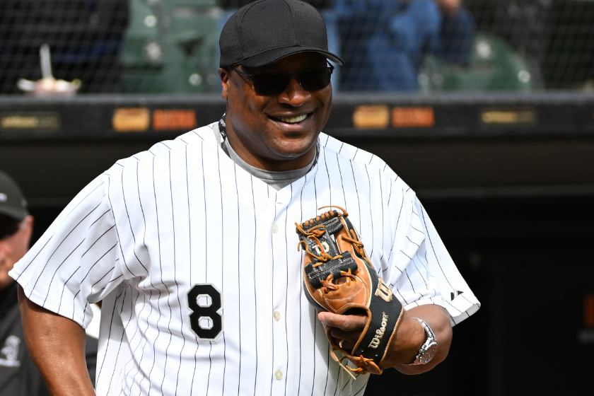 Bo Jackson getting ready to throw the first pitch at a Chicago White Sox game.