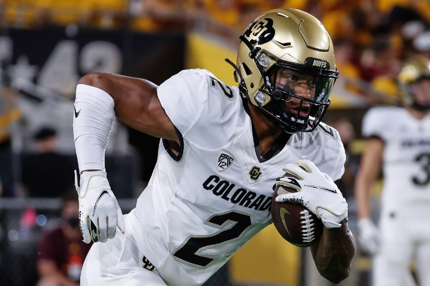 Colorado Buffaloes wide receiver Brenden Rice (2) warms up before the college football game between the Colorado Buffaloes and the Arizona State Sun Devils 