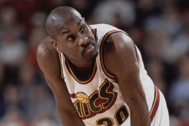 Gary Payton looks on during a 2001 Seattle Supersonics Game
