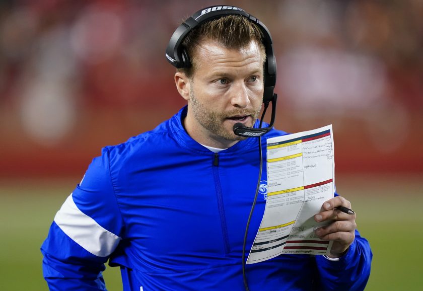 Sean McVay calls a play against the 49ers in 2019.