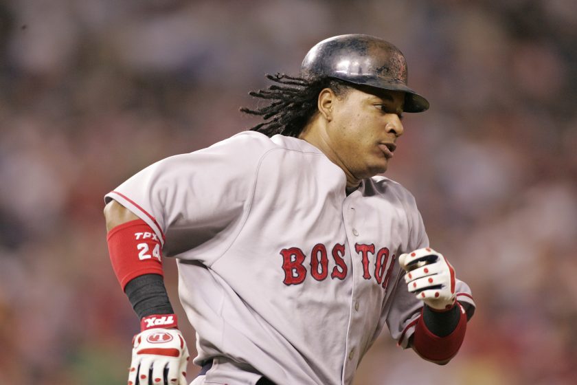 Manny Ramirez runs the bases with the Red Sox.
