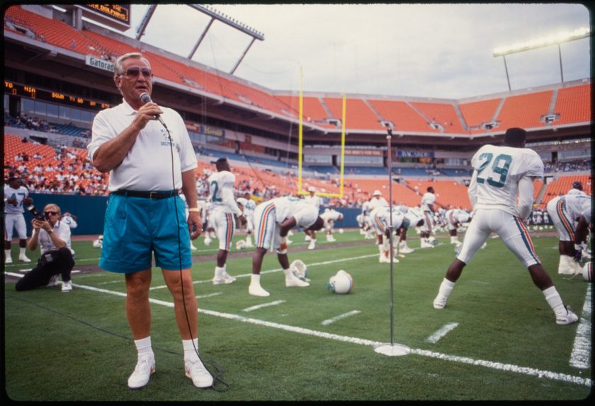 Head Coach Don Shula of the Miami Dolphins on the sidelines during a game at Pro Player Stadium on, Circa 1990.