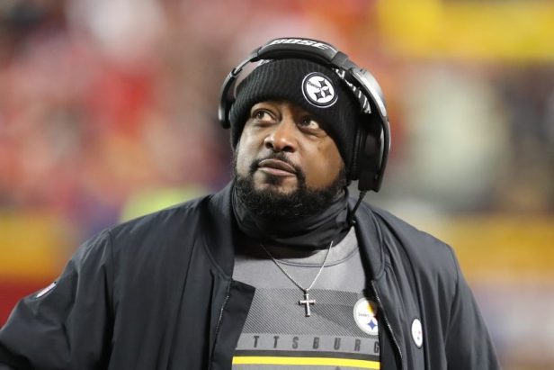 Pittsburgh Steelers head coach Mike Tomlin looks up from the sidelines against the Kansas City Chiefs.