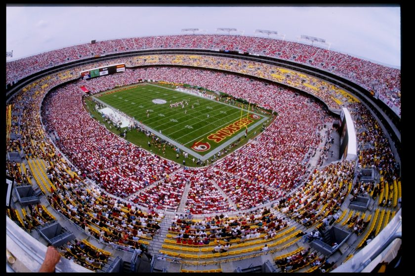 Washington Redskins and the Arizona Cardinals in action during a game at Jack Kent Cooke Stadium in Raljon, Maryland, in 1997.