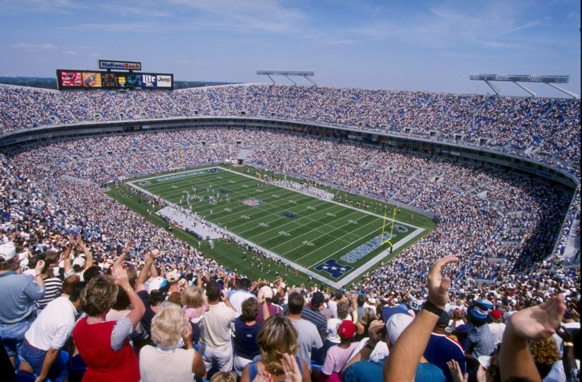 A general view of Ericsson Stadium in Charlotte, North Carolina during the Carolina Panthers 29-6 victory over the Atlanta Falcons in 1996.