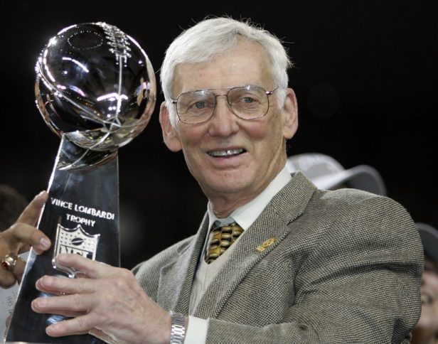 Pittsburgh Steelers team owner Dan Rooney holds the Vince Lombardi trophy after his team won Super Bowl XL in 2006.