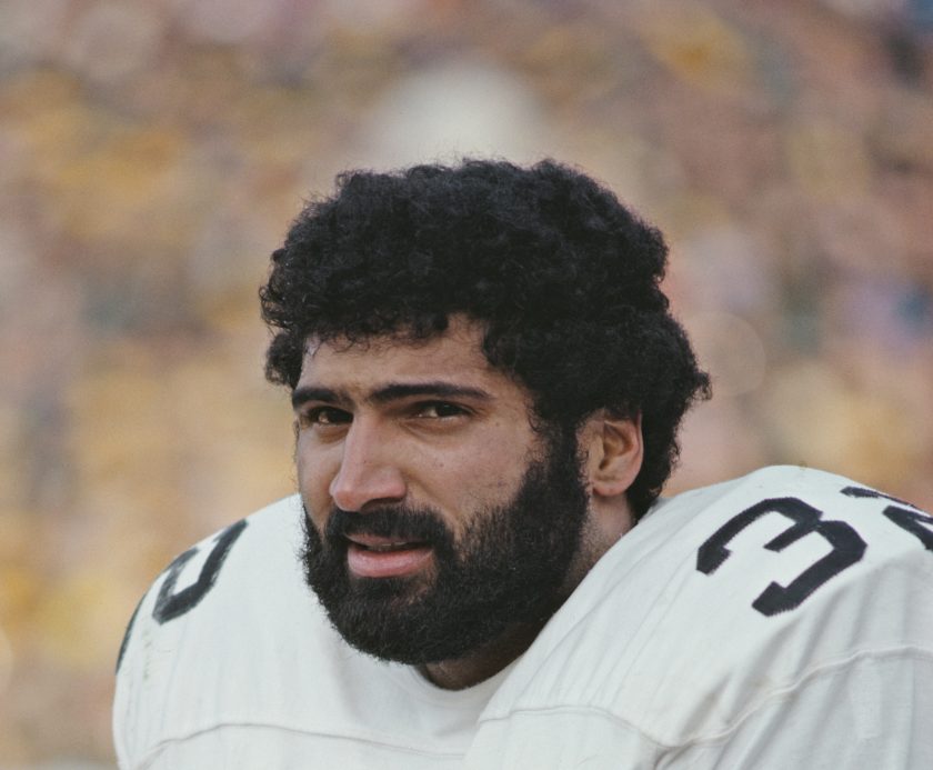 Franco Harris poses during a 1976 NFL playoff game.