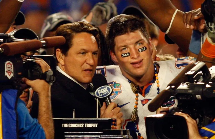 Tim Tebow celebrates after winning the 2009 BCS National Championship Game.