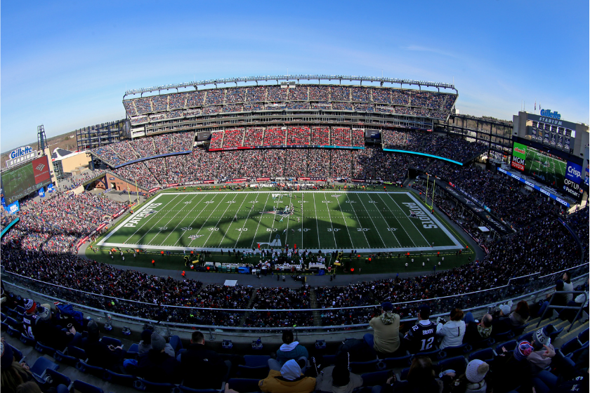 Gillette Stadium in Foxborough, Massachusetts during a game between the New England Patriots and Miami Dolphins in 2019.