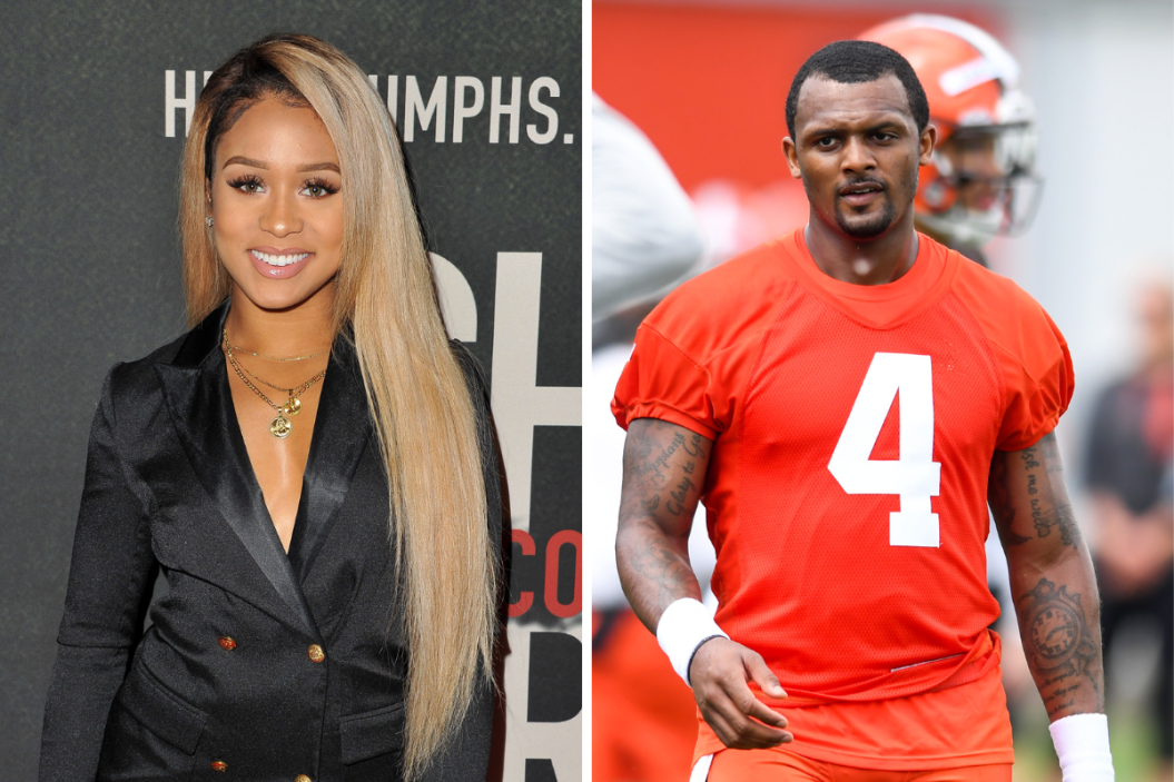 Jilly Anais attends the premiere of Fathom Events' "Chris Brown: Welcome To My Life", Deshaun Watson #4 of the Cleveland Browns looks on during the Cleveland Browns offseason workout