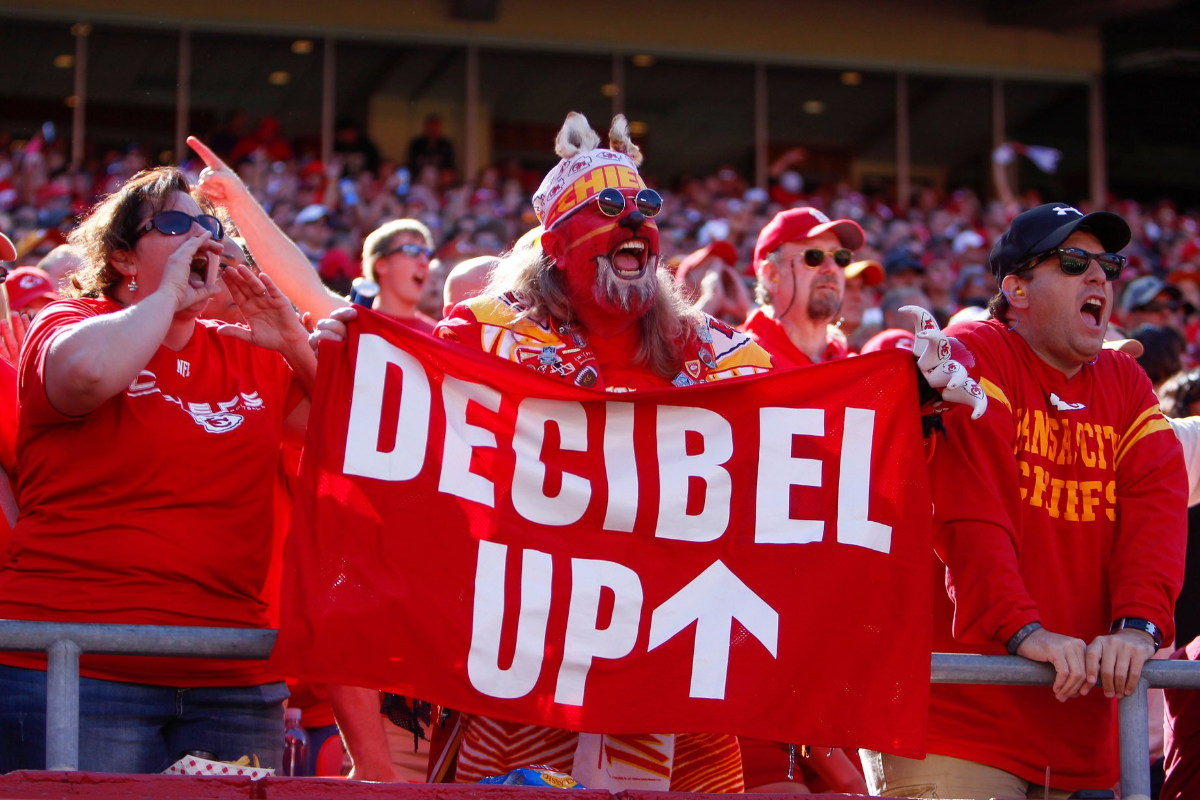 Chiefs fans yell during a game at Arrowhead Stadium in Kansas City.