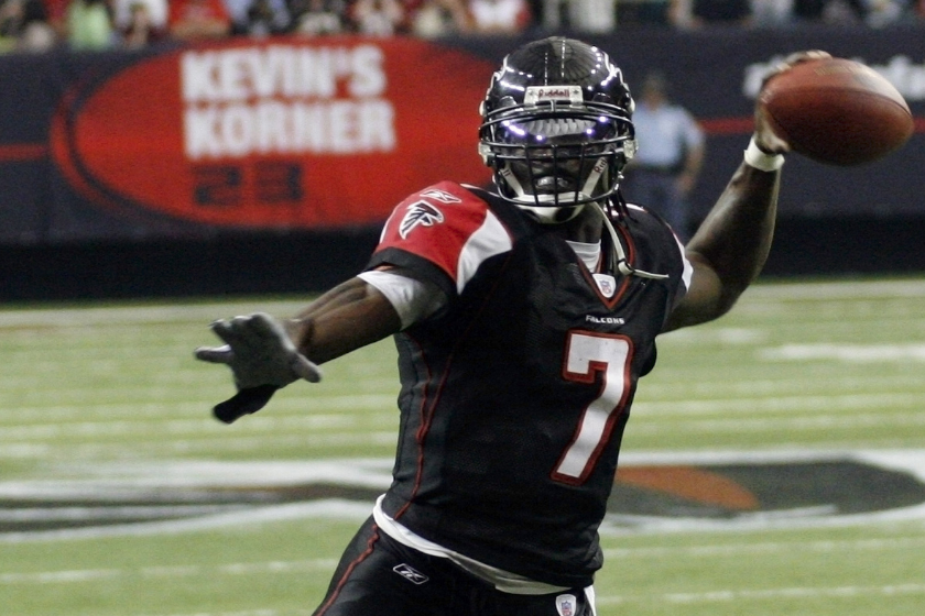 Michael Vick throws a pass as the Atlanta Falcons square off against the New Orleans Saints.