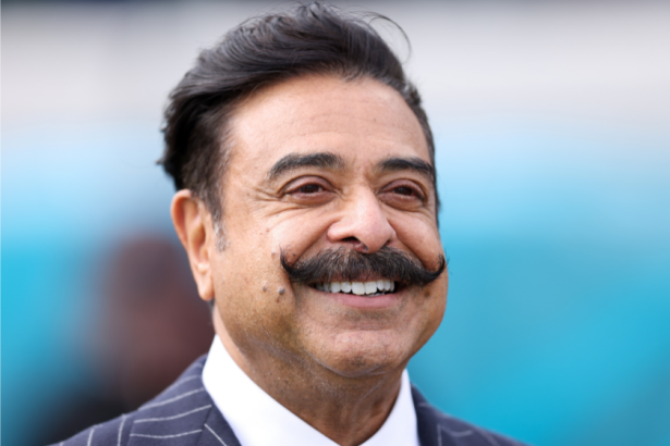 Jaguars owner Shad Khan smiles before the Jaguars-Bills game in 2021.