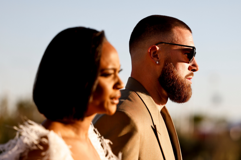 Travis Kelce and girlfriend, Kayla Nicole, arrive to the NFL Honors show at the YouTube Theater