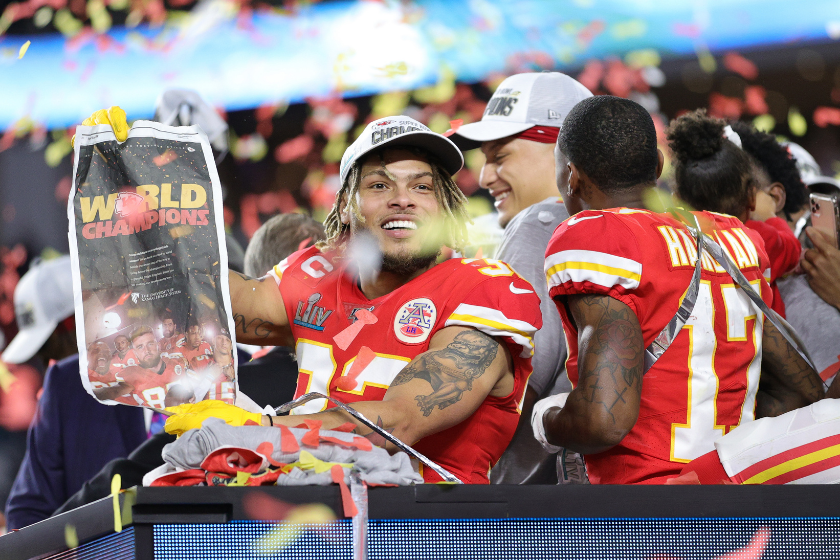 Kansas City Chiefs safety Tyrann Mathieu celebrates winning Super Bowl LIV.