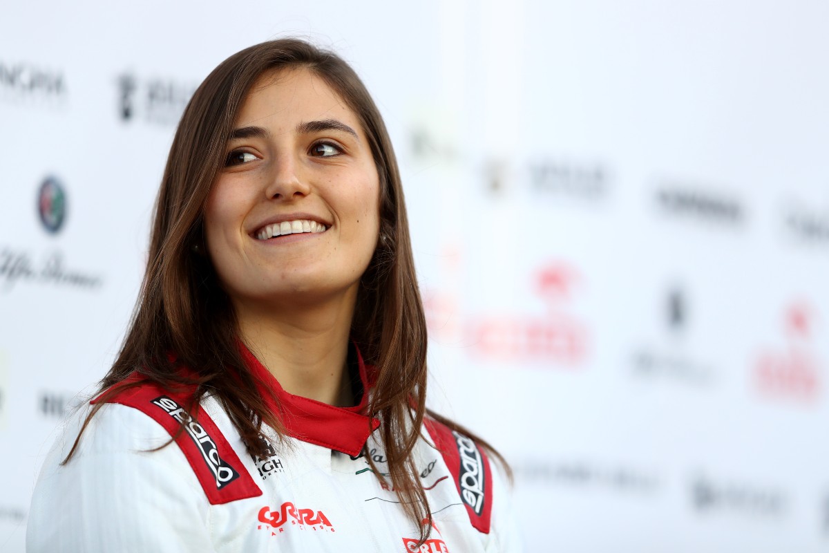 tatiana calderon looks on at the roll out of the Alfa Romeo Racing C39 Ferrari during day one of Formula 1 Winter Testing at Circuit de Barcelona-Catalunya on February 19, 2020 in Barcelona, Spain