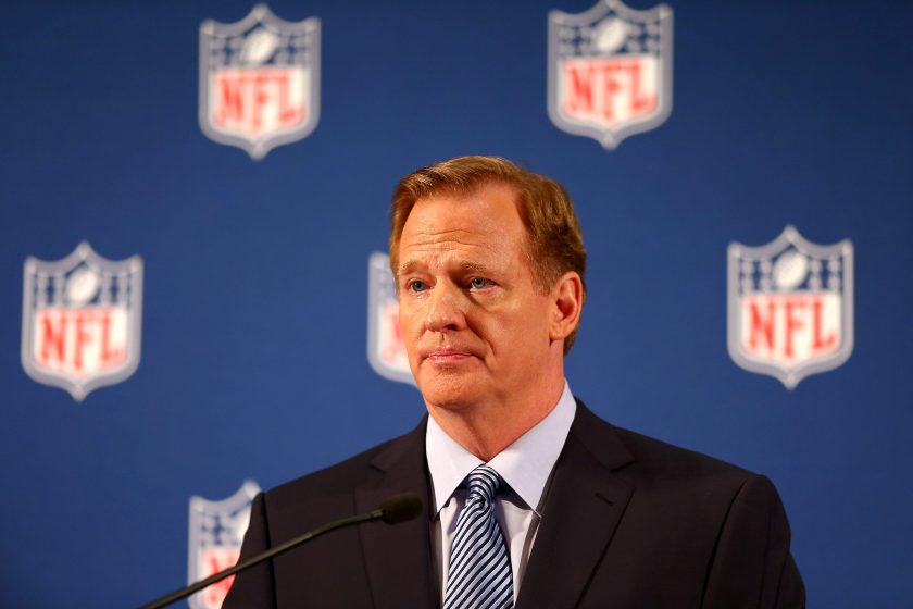 NFL Commissioner Roger Goodell talks during a press conference at the Hilton Hotel on September 19, 2014.