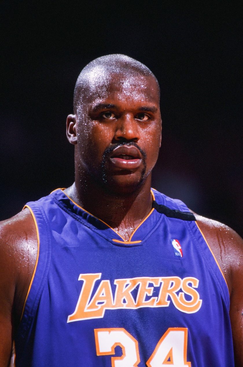 Shaquille O'Neal looks on during an NBA game with the Lakers.