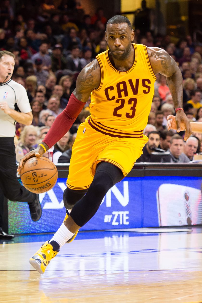 LeBron James dribbles the ball while with the Cavaliers.