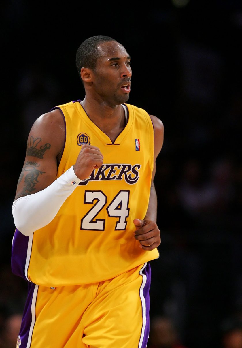 Kobe Bryant pumps his fist during an NBA game.