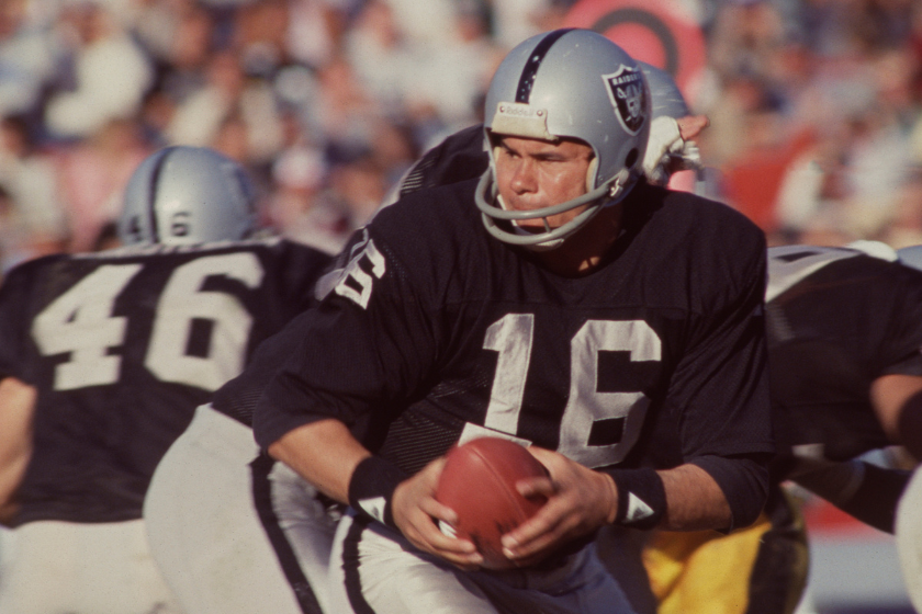 Jim Plunkett in action for the Los Angeles Raiders