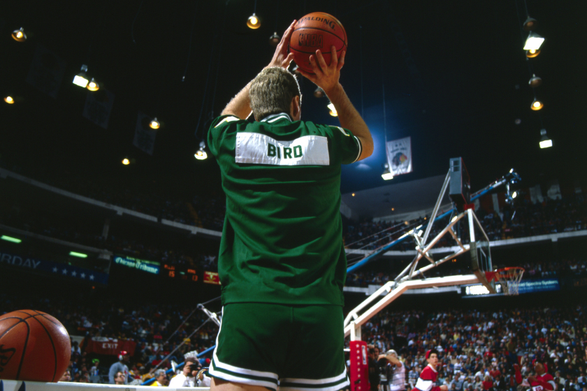 Larry Bird shoots in the corner at the 1988 NBA 3-Point Contest.
