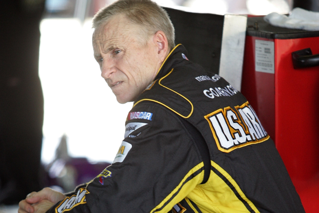 Mark Martin sits in the garage during practice for the 2007 Ford 400 at Homestead-Miami Speedway on November 16