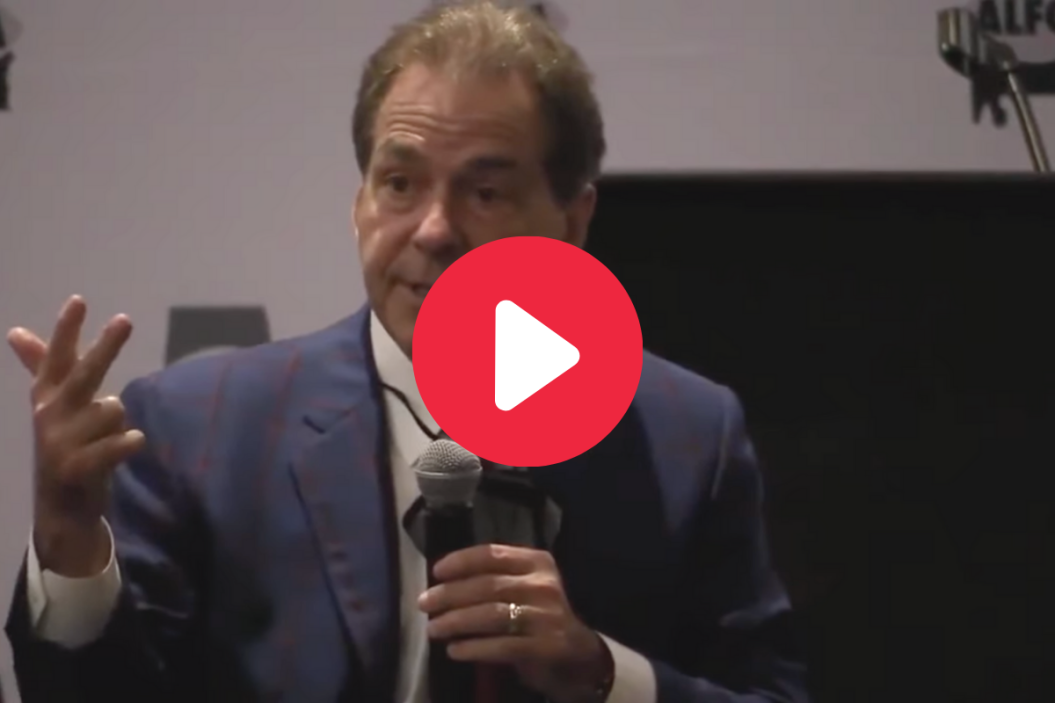 Nick Saban delivers a speech about Henry Ruggs at the Alabama Football Coaches Association.