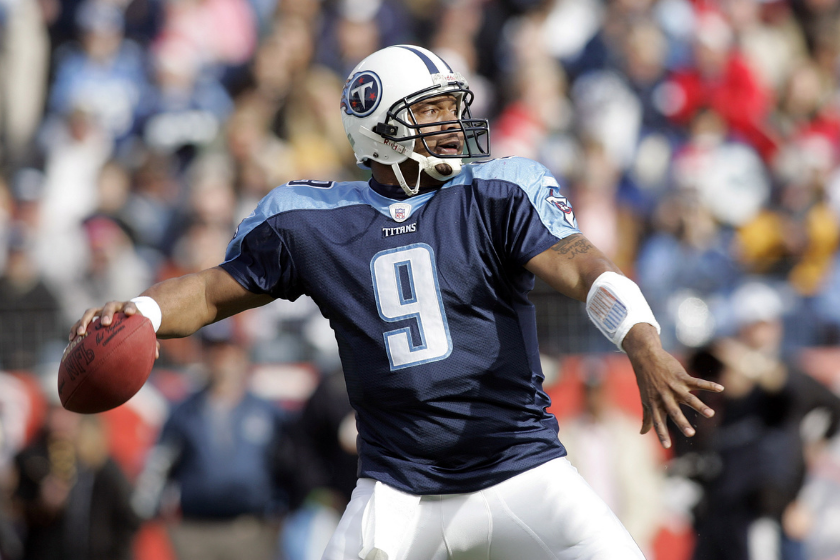 Steve McNair winds up to throw in an NFL game.