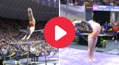 Auburn's Suni Lee scores the first perfect 10 of her collegiate career on the uneven bars.