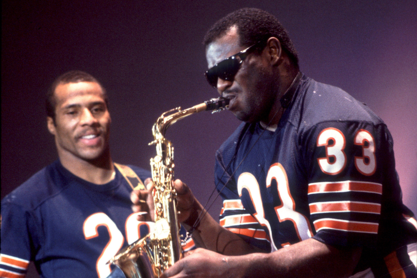 Chicago Bears running back Calvin Thomas during filming of the Super Bowl Shuffle