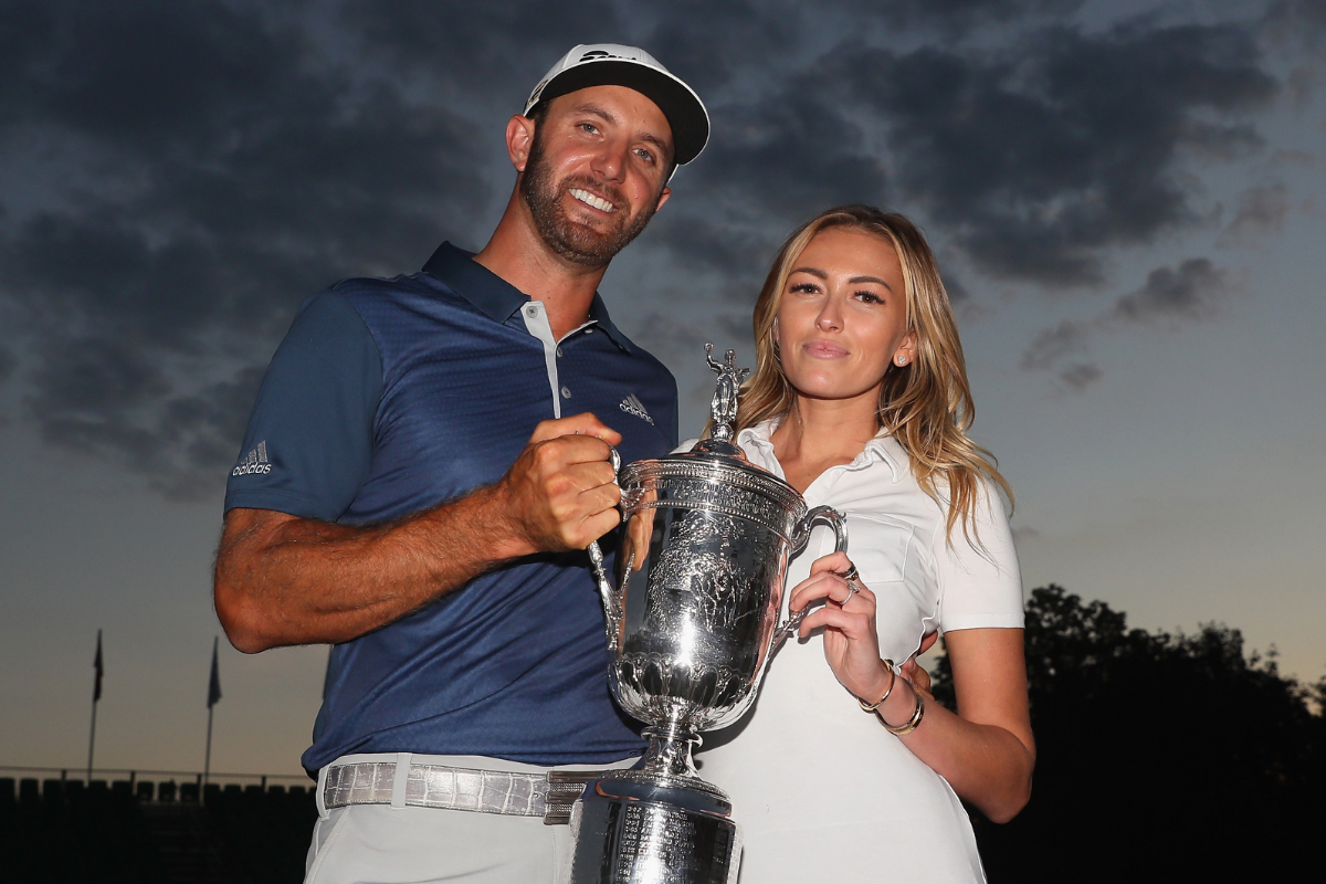 Paulina Gretzky and Dustin Johnson pose after the 2016 US Open