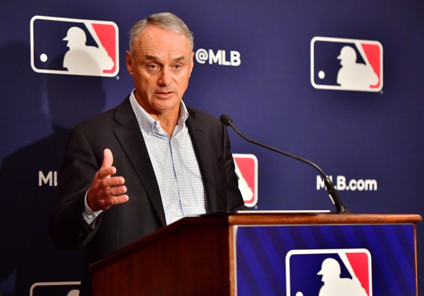 Rob Manfred speaks to reporters following the MLB Lockout announcement.