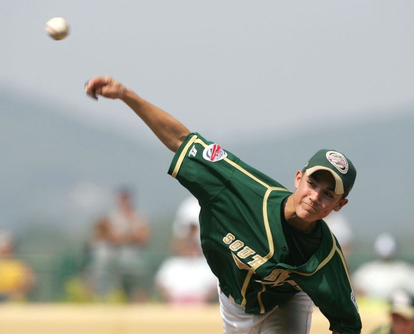 Randal Grichuk throws a pitch at the LLWS.