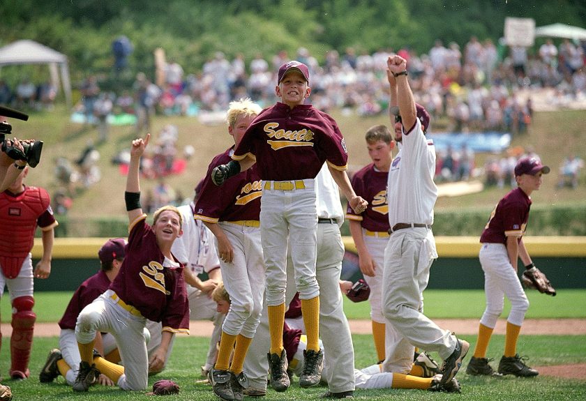Colby Rasmus celebrates during the LLWS.