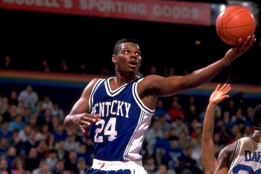 Kentucky forward Jamal Mashburn prepares for a layup against Duke in the 1992 NCAA Tournament.