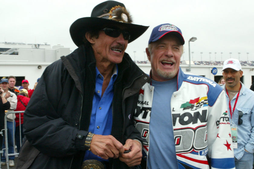 Richard Petty talks with actor and race Grand Marshall James Caan before the 2006 Daytona 500 at Daytona International Speedway in Daytona, Florida on Sunday, February 19, 2006